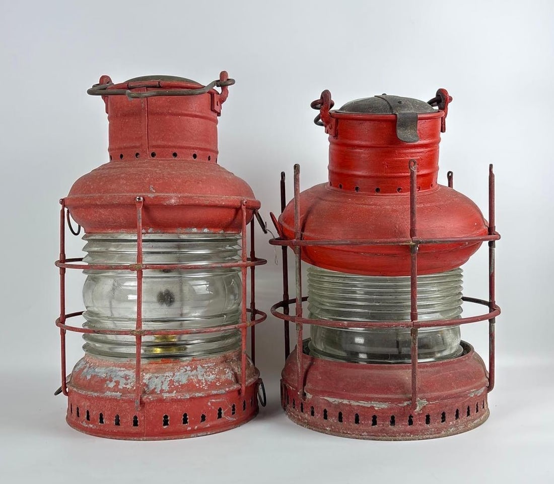 PAIR OF ANTIQUE PERKINS MARINE (PERKO) RED LANTERNS (1 of 10)