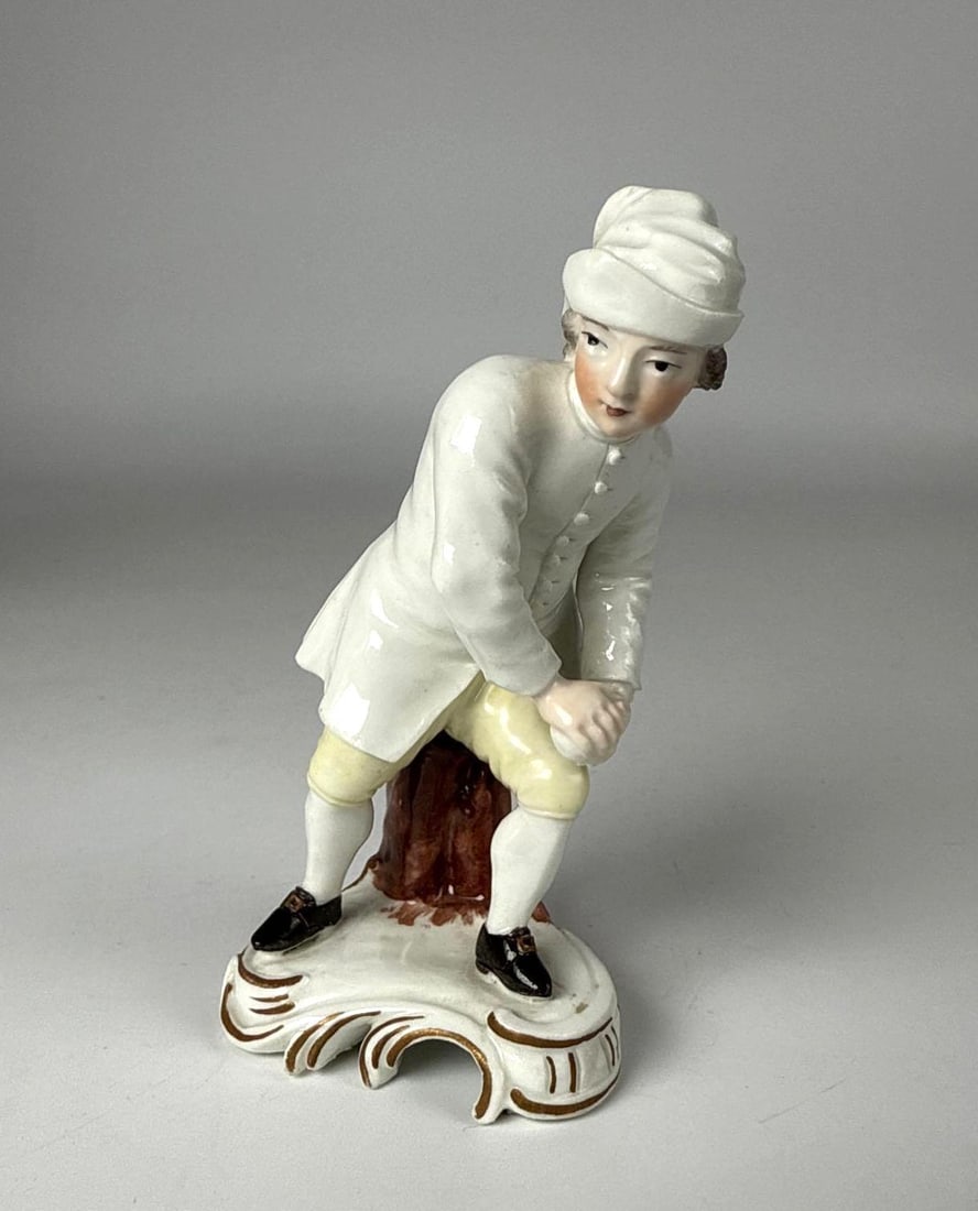 ANTIQUE J.W. LANZ FRANKENTHAL PORCELAIN SNOWBALLER FIGURINE (1762-1794) (1 of 8)