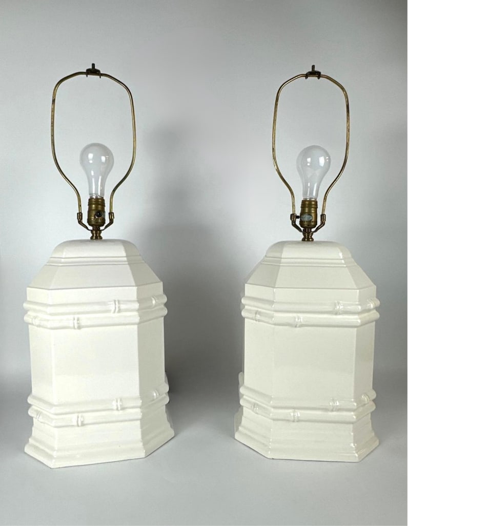 PAIR OF KNOB CREEK WHITE BAMBOO LAMPS (1 of 6)