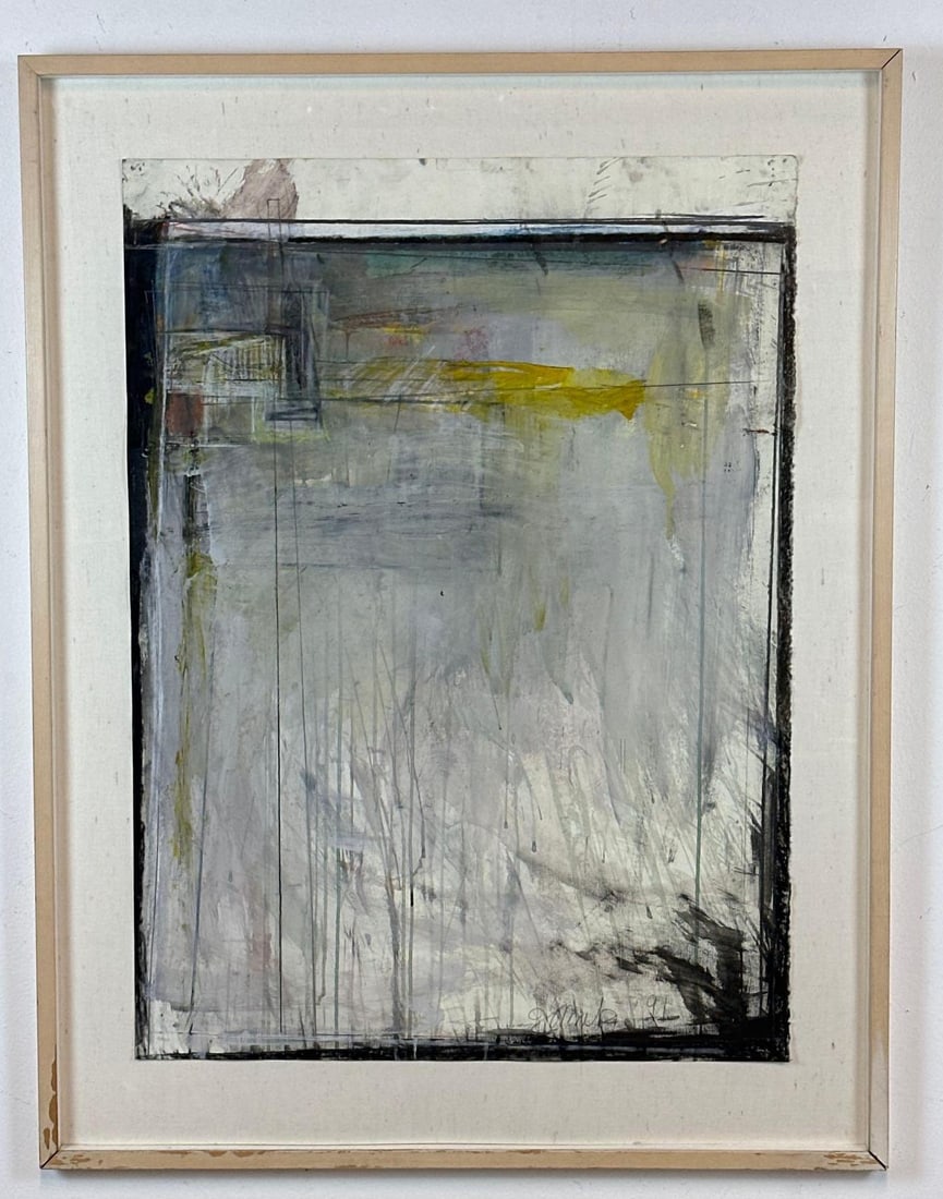 ABSTRACT ON PAPER MIXED MEDIA SIGNED & DATED 1991 FRAMED (1 of 6)