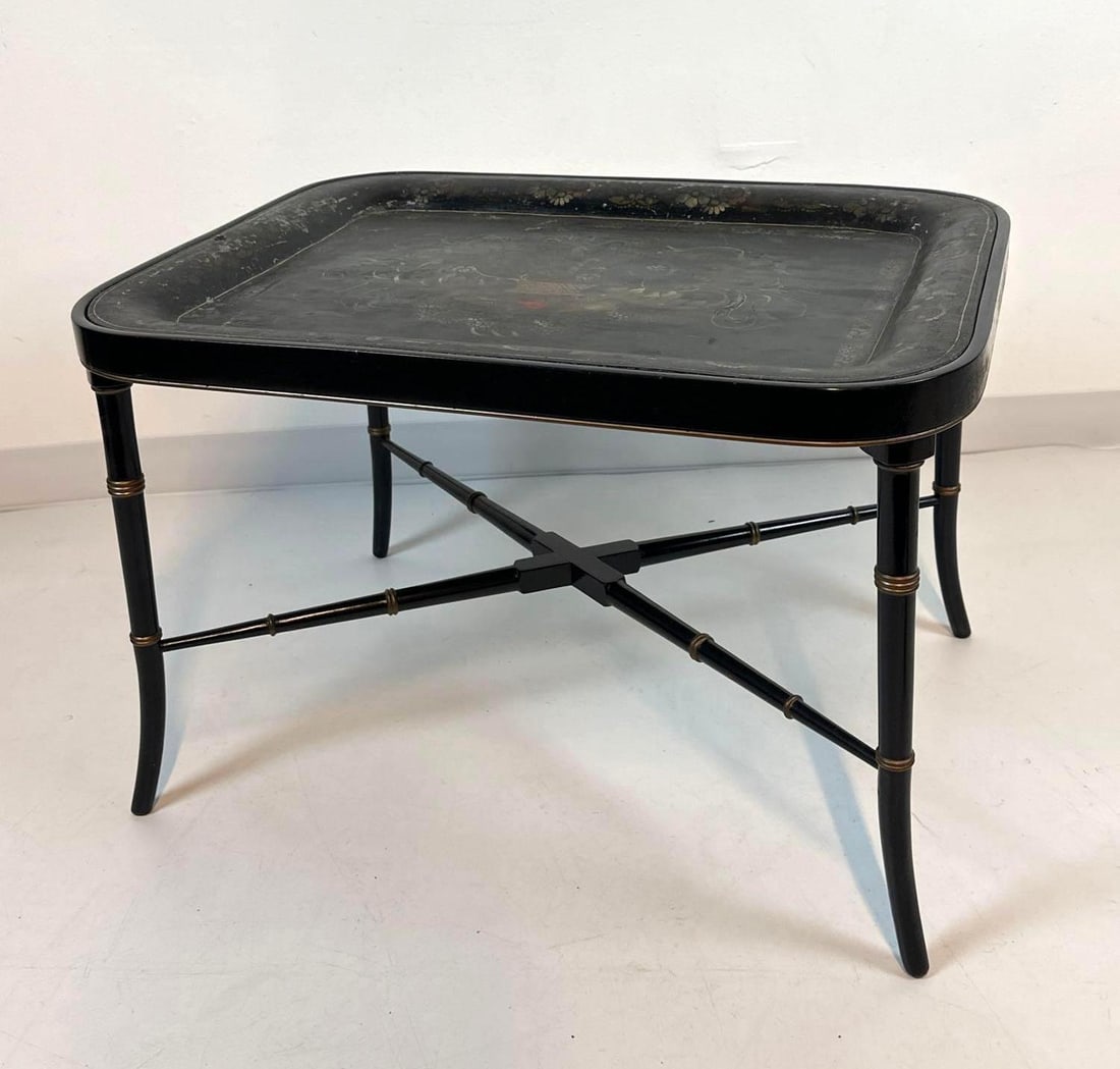 VINTAGE TOLE TRAY-TOP CHINOISERIE COFFEE TABLE WITH FAUX BAMBOO BASE (1 of 7)