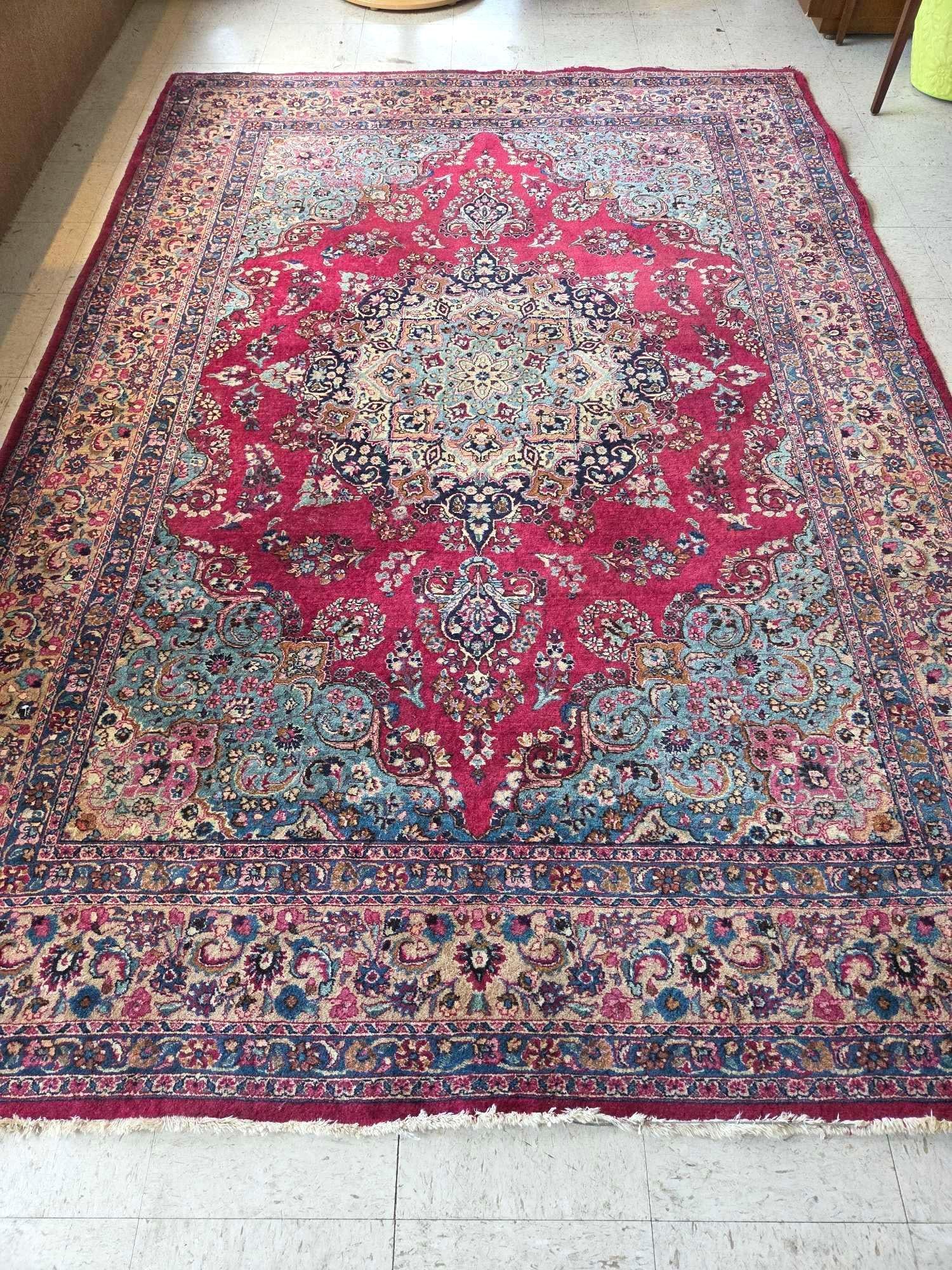 HAND WOVEN PERSIAN SABZEVAR WOOL RUG: *A large, rectangular, hand-woven rug with a dense pattern and a center medallion. Dimensions: 9'6"L x 6'7"W Maker: Unknown Provenance: A New York Collector Notes: Although