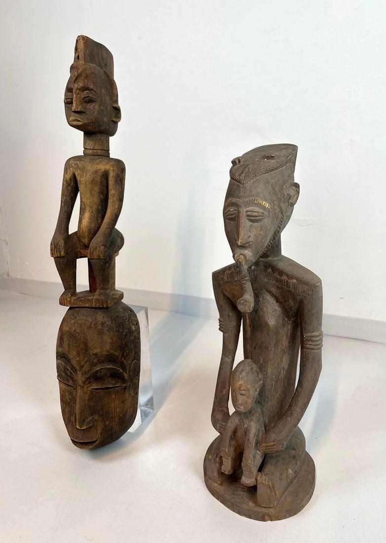 LOT OF ONE CARVED WOODEN AFRICAN FIGURE AND ONE MASK (1 of 7)