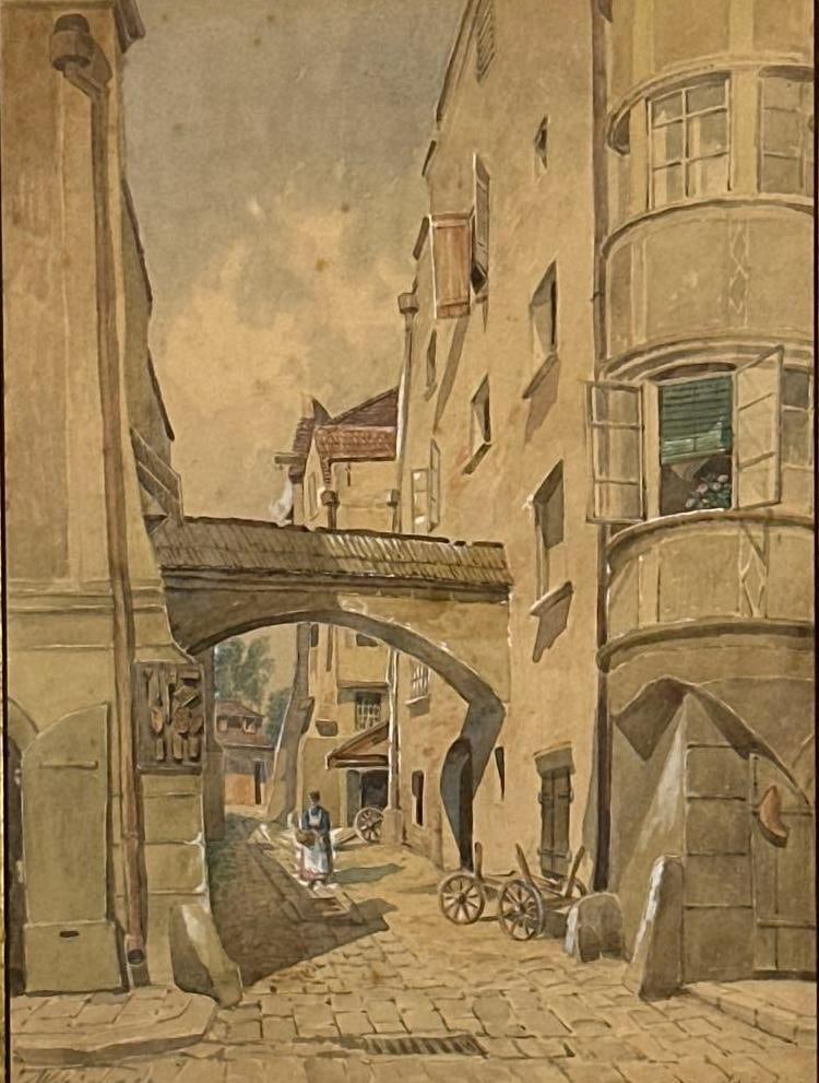 WATERCOLOR EUROPEAN STREET SCENE PAINTING (1 of 9)