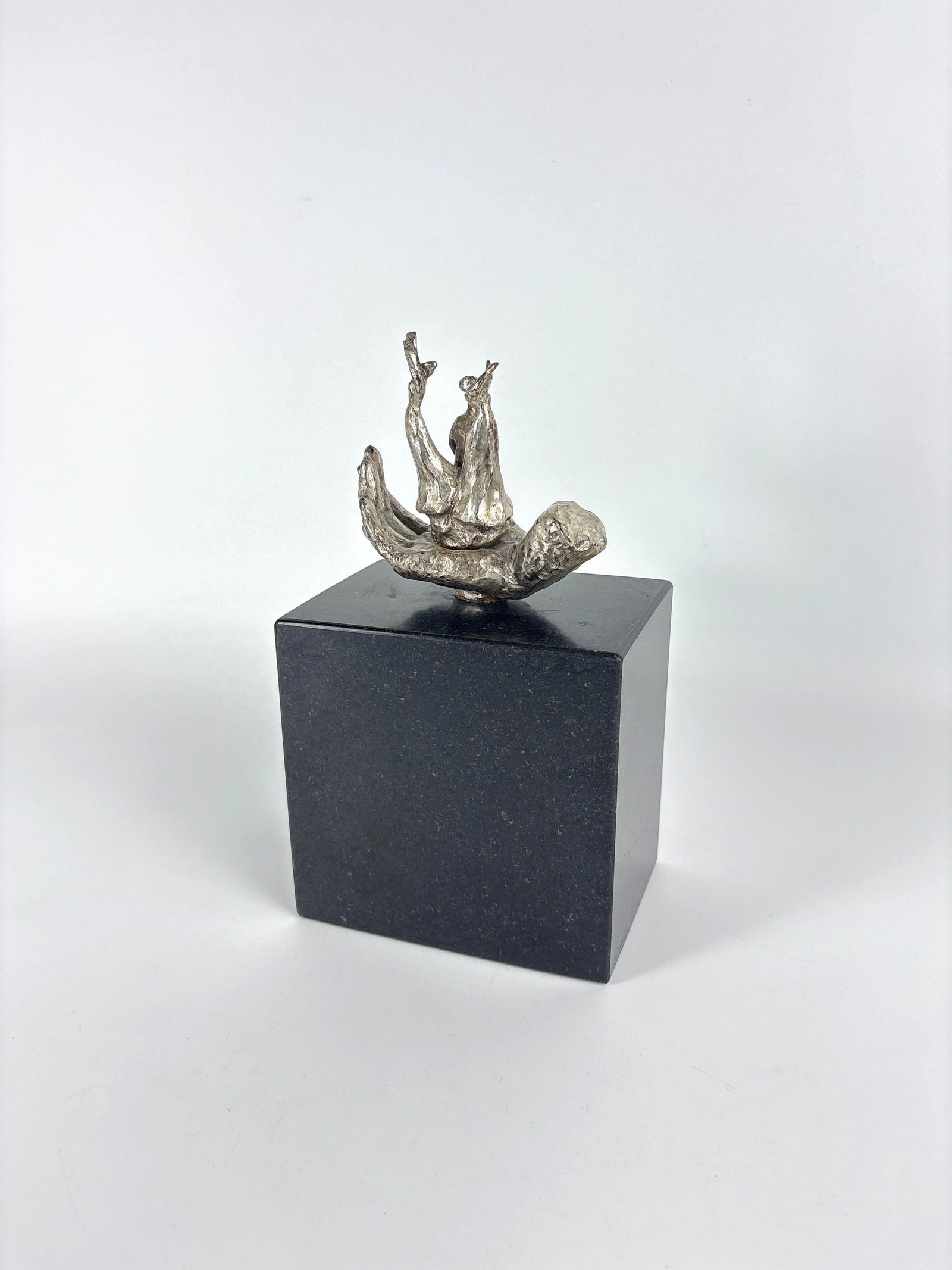 SIGNED SILVERED BRONZE SCULPTURE ON MARBLE PLYNTH (1 of 8)