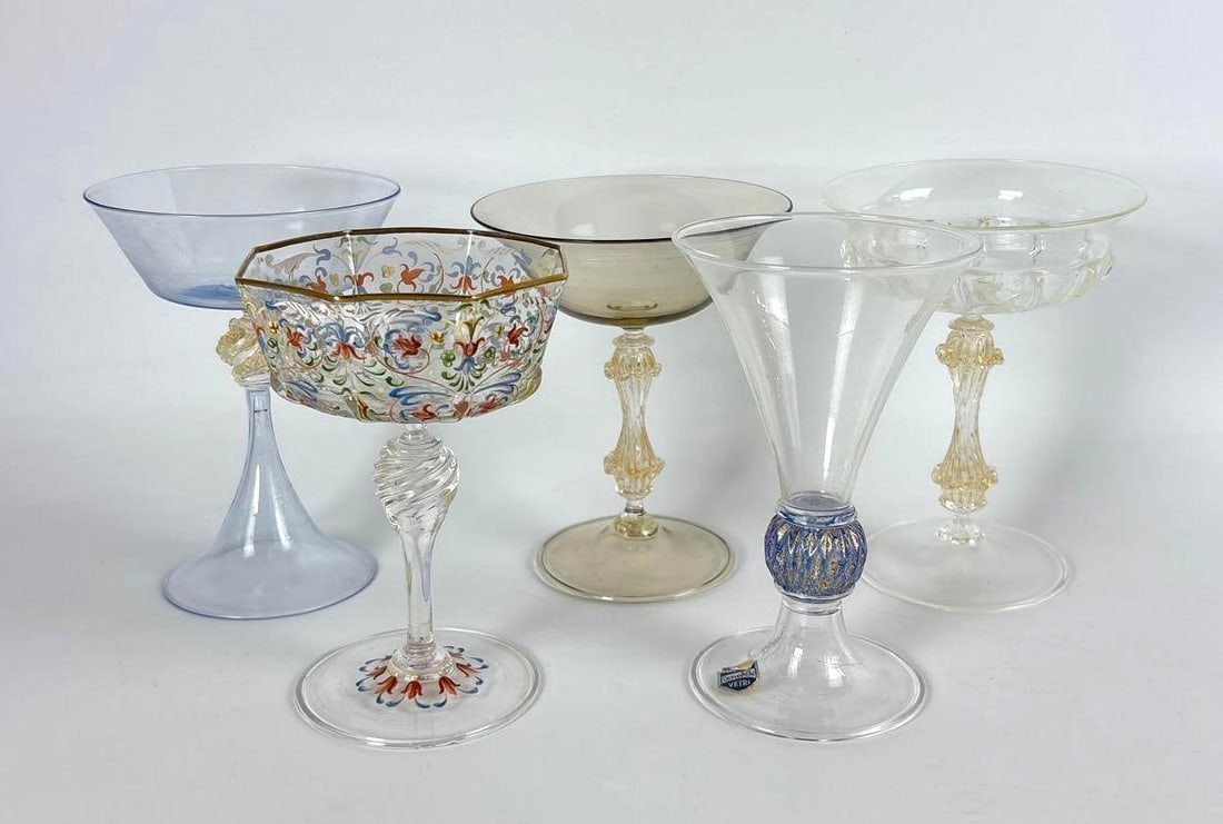 VENETIAN ASSORTED CHAMPAGNE GLASSES COUPES LOT -  INCL. CENEDESE (1 of 4)