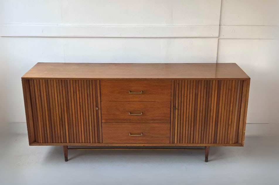 MID-CENTURY MODERN WALNUT TAMBOUR DOOR CREDENZA OR SIDEBOARD FURNETTE STYLE (1 of 17)