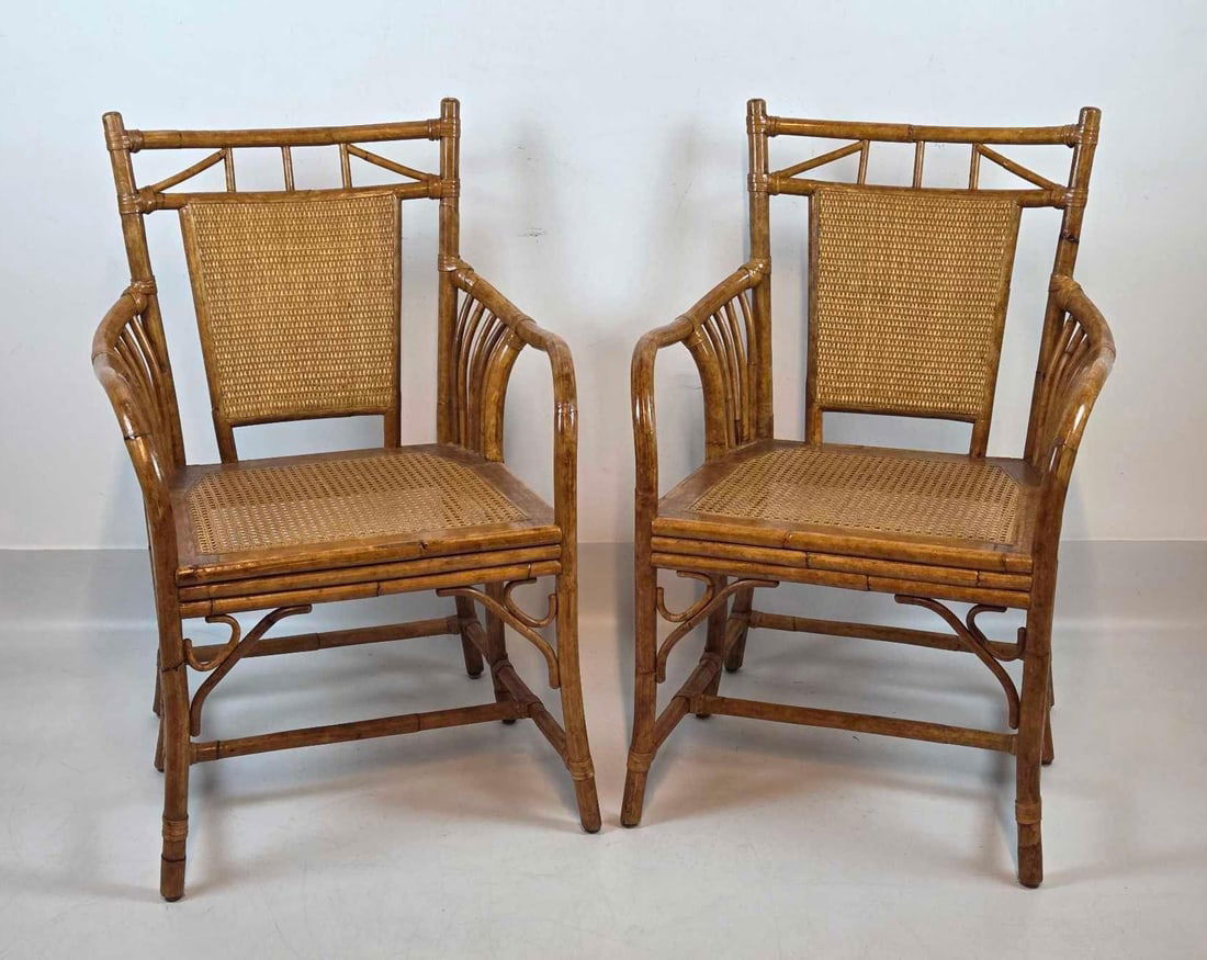 PAIR OF VINTAGE BAMBOO RATTAN CANE CANED ARMCHAIRS CHAIRS (1 of 10)