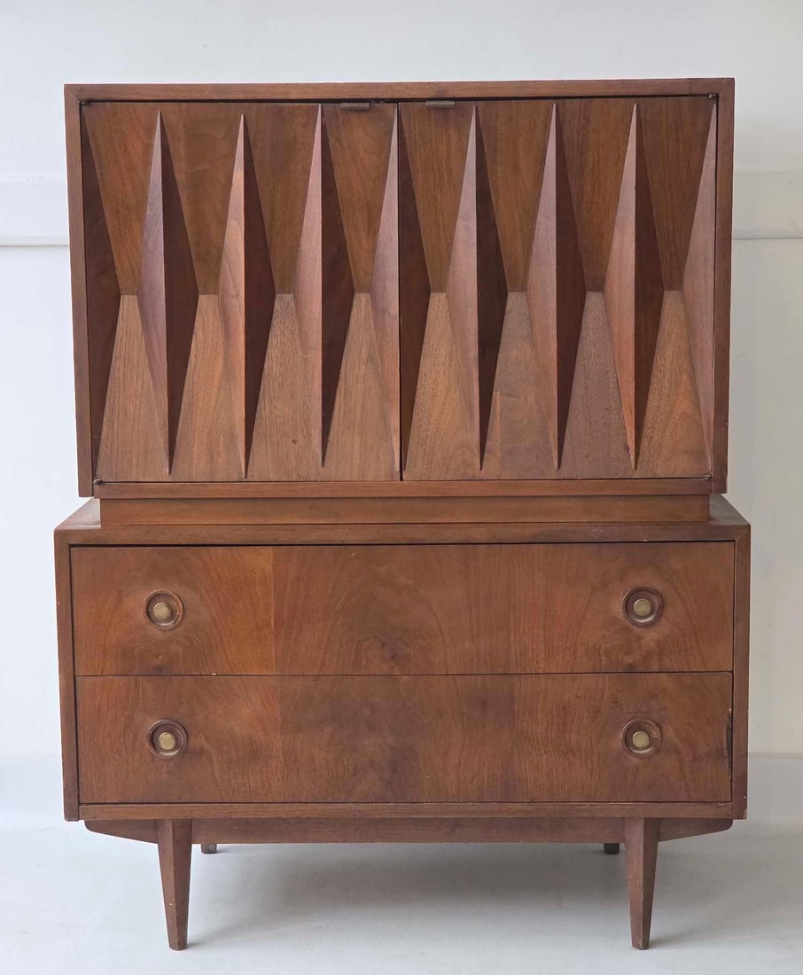 ALBERT PARVIN AMERICAN OF MARTINSVILLE DIAMOND FRONT WALNUT HIGHBOY DRESSER CHEST (1 of 18)