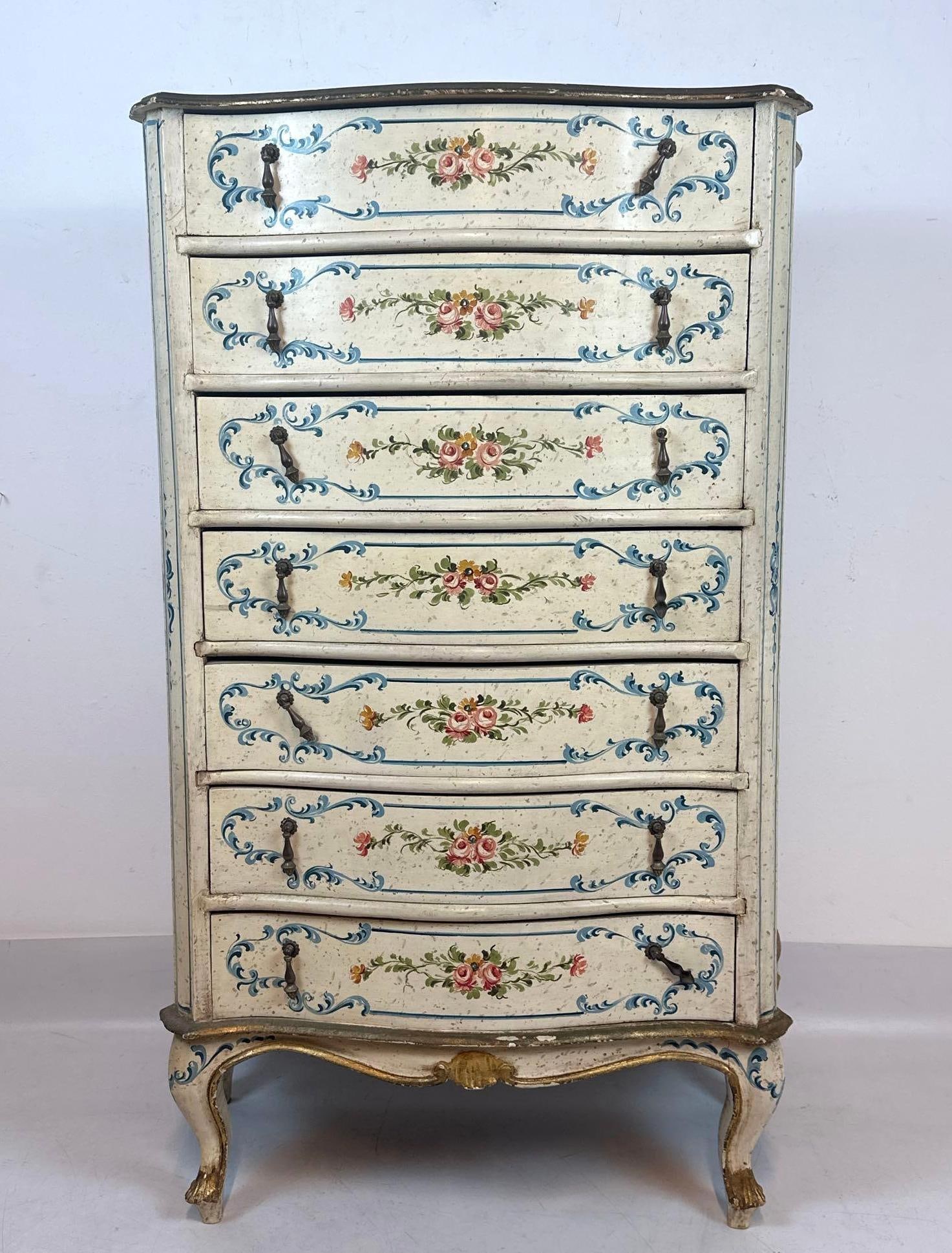 VENETIAN STYLE HAND PAINTED SEVEN DRAWER HIGH CHEST (1 of 7)