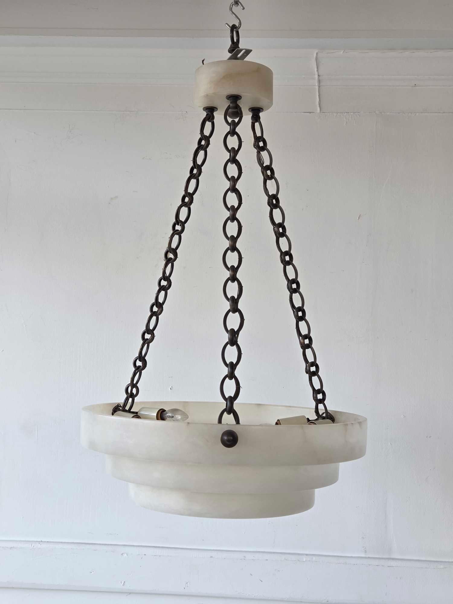 VINTAGE FRENCH ART DECO STEPPED ALABASTER BOWL CHANDELIER PENDANT LIGHT MATCHING COLLAR (2 OF 2) (1 of 10)