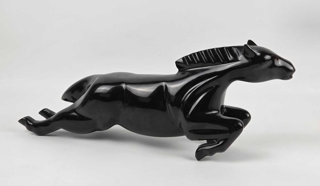 VINTAGE BRUTALIST POLISHED BLACK STONE LEAPING HORSE SCULPTURE (1 of 12)