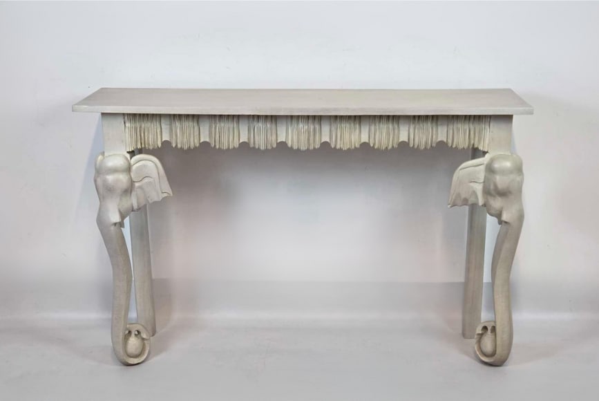 GAMPEL & STOLL STYLE WHITE ELEPHANT CARVED WOOD CONSOLE TABLE (1 of 16)