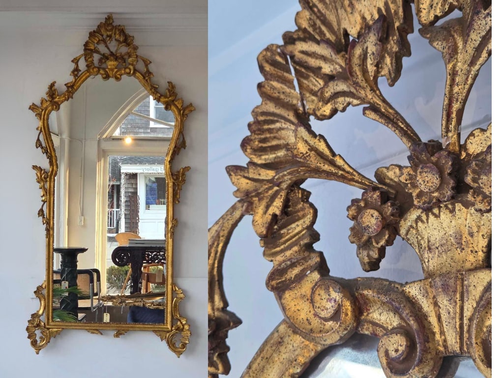 VINTAGE ITALIAN HOLLYWOOD REGENCY GILTWOOD ROCOCO STYLE FLORAL MIRROR (1 of 17)