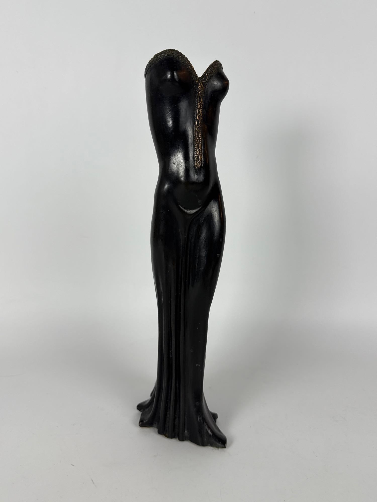 GILBERT KRUFT "FRAUENTORSO" LIMITED EDITION MODERNIST BRONZE SCULPTURE: Hand-cast 1980s stylized female torso with deep brown patina and polished gold-tone geometric bodice accents, numbered 172/500 and bearing the Venturi Arte foundry mark. Approximate Dimensions: 12&rd