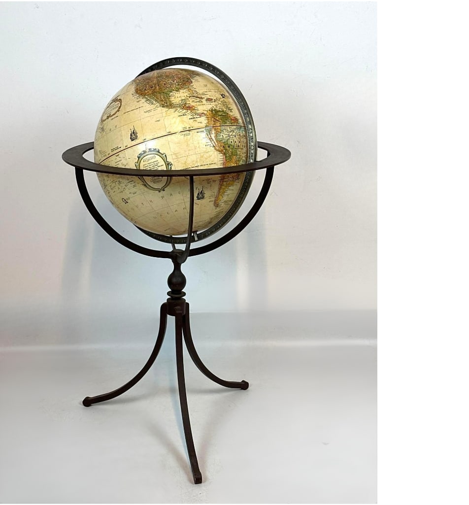 VINTAGE FLOOR GLOBE ON IRON STAND (1 of 5)