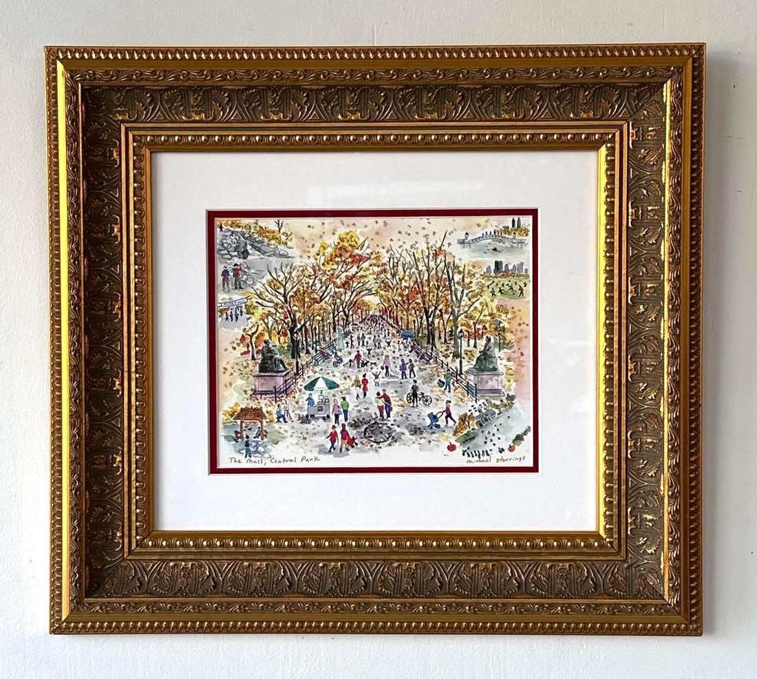 THE MALL CENTRAL PARK BY MICHAEL STORRINGS EMBELLISHED PRINT (1 of 8)