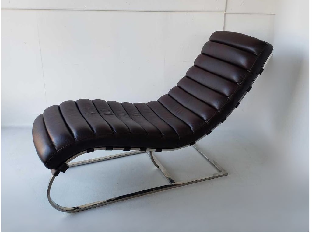 MIES VAN DER ROHE STYLE CHAISE LOUNGE - CHROME & VEGAN LEATHER - MCM BARCELONA STYLE (1 of 13)