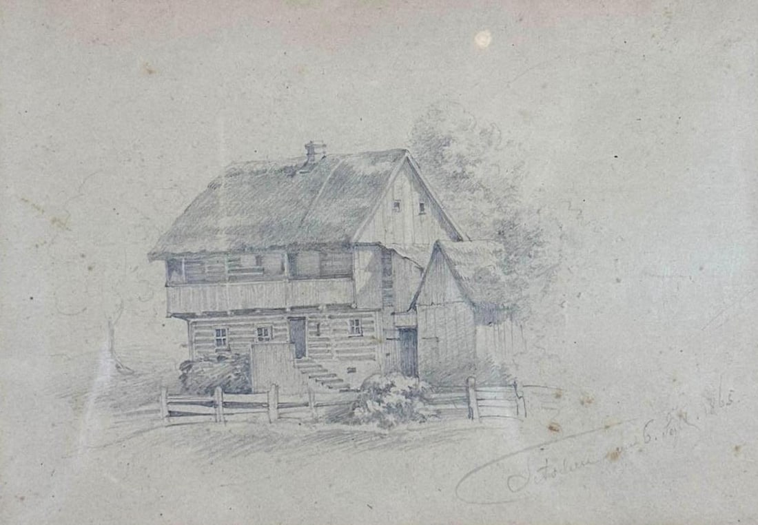 ANTIQUE FARMHOUSE GRAPHITE ETCHING (1 of 6)