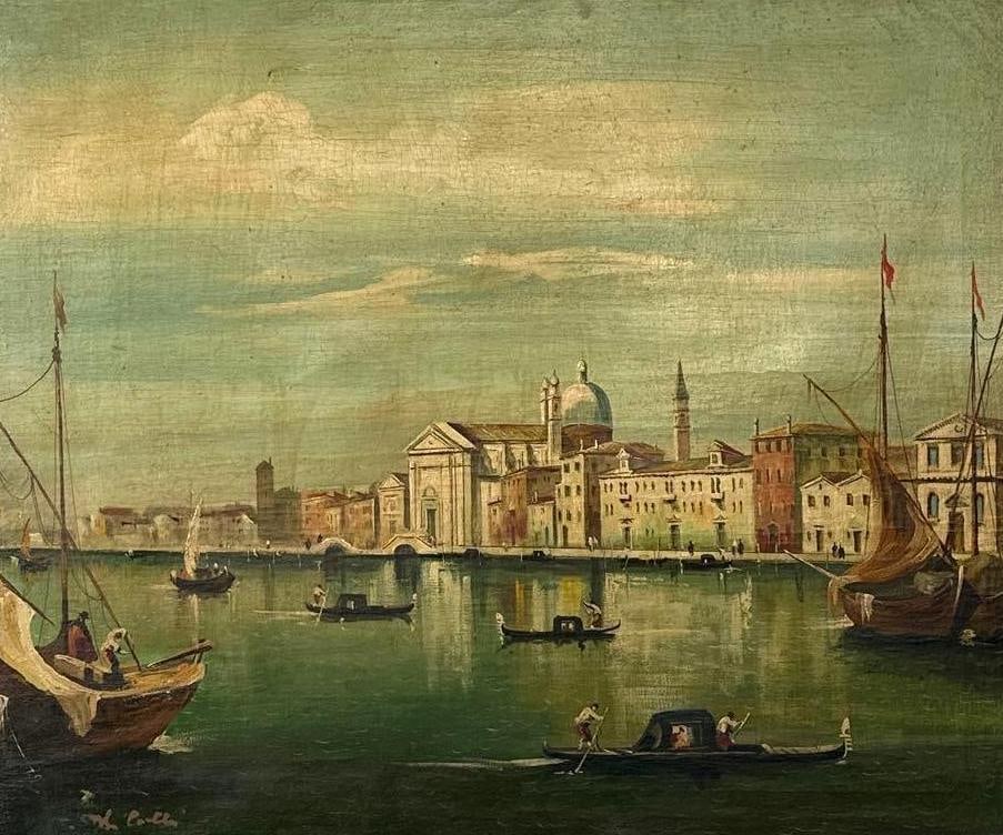 MANNER OF FRANCESCO GUARDI VIEW OF SAN GIORGIO MAGGIORE, VENICE OIL ON BOARD SIGNED (1 of 7)
