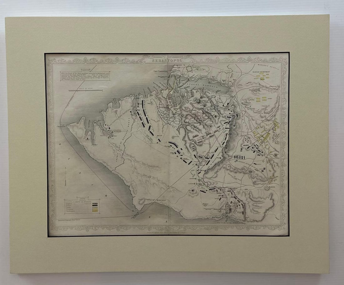 J. RAPKIN'S GRAND STEEL ENGRAVING OF THE SIEGE OF SEBASTOPOL 1859: *This is a steel engraving of the Crimean Peninsula, drawn and engraved by J. Rapkin around 1859, detailing the military positions and topography of the Siege of Sevastopol, complete with keys for All