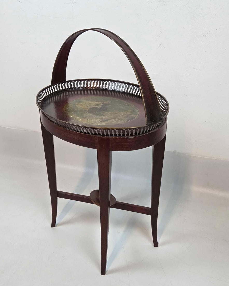 VINTAGE TOLE HANDLED AND GALLERIED OVAL TRAY TOP TABLE (1 of 12)