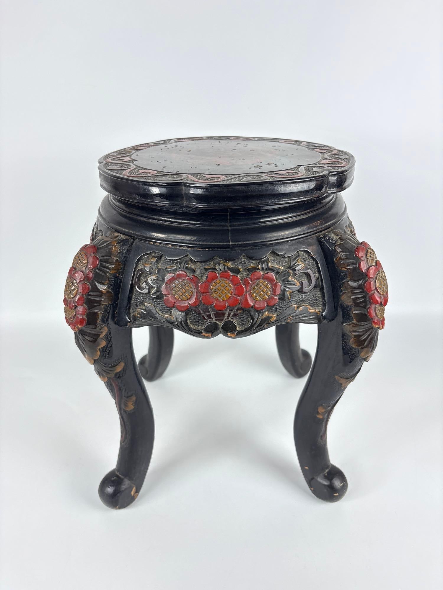 VINTAGE JAPANESE CARVED DRAGON LACQUERED WOOD PLANT STAND (1 of 10)