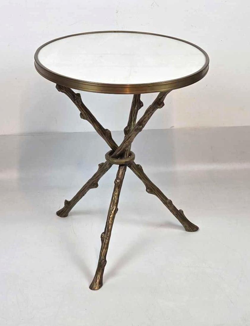 GLOBAL VIEWS STYLE FAUX BOIS BRASS TWIG MARBLE TOP TRIPOD TABLE (1 of 13)
