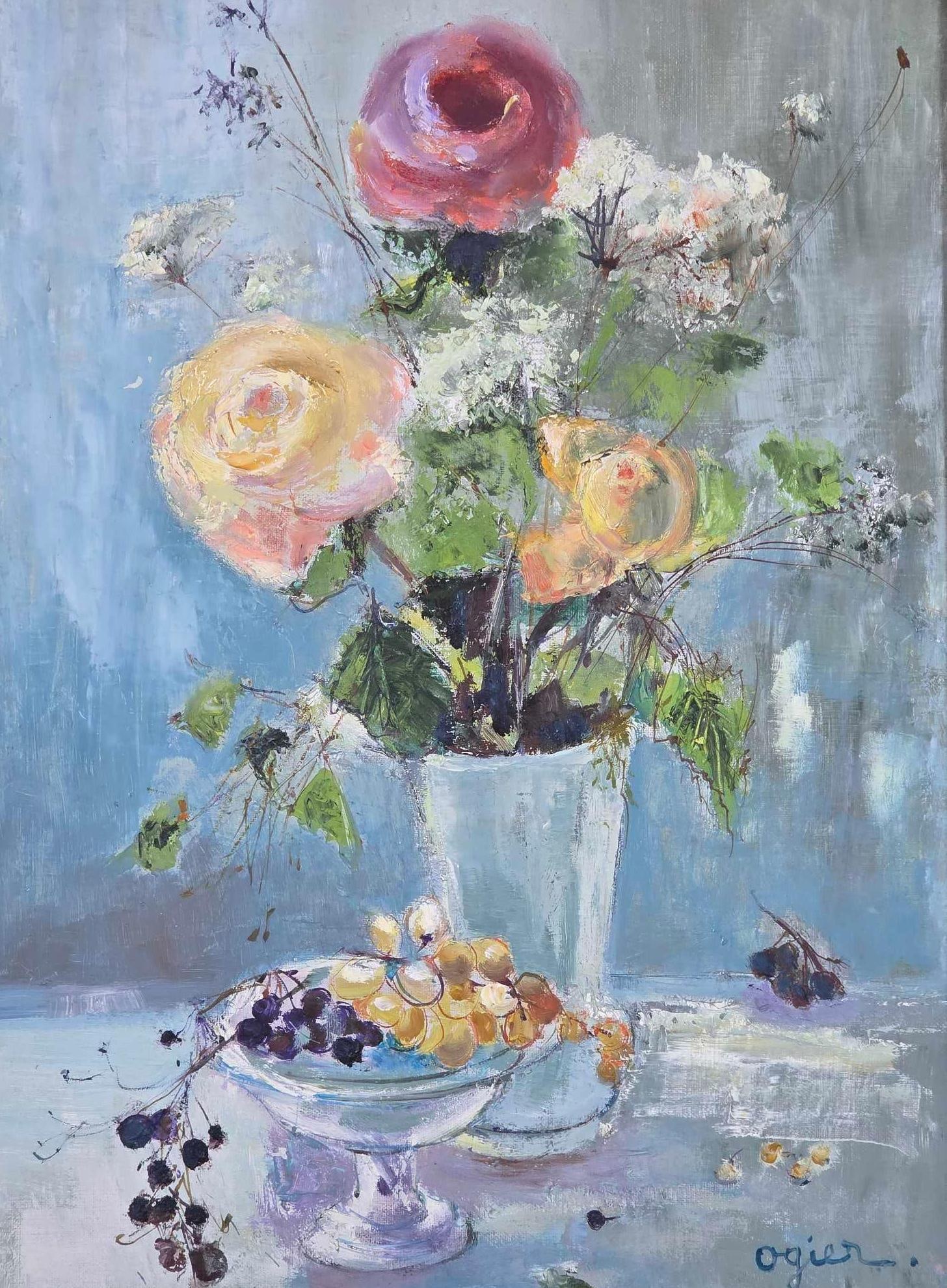 MARIE LOUISE OGIER SIGNED FLORAL STILL LIFE OIL ON CANVAS (1 of 11)