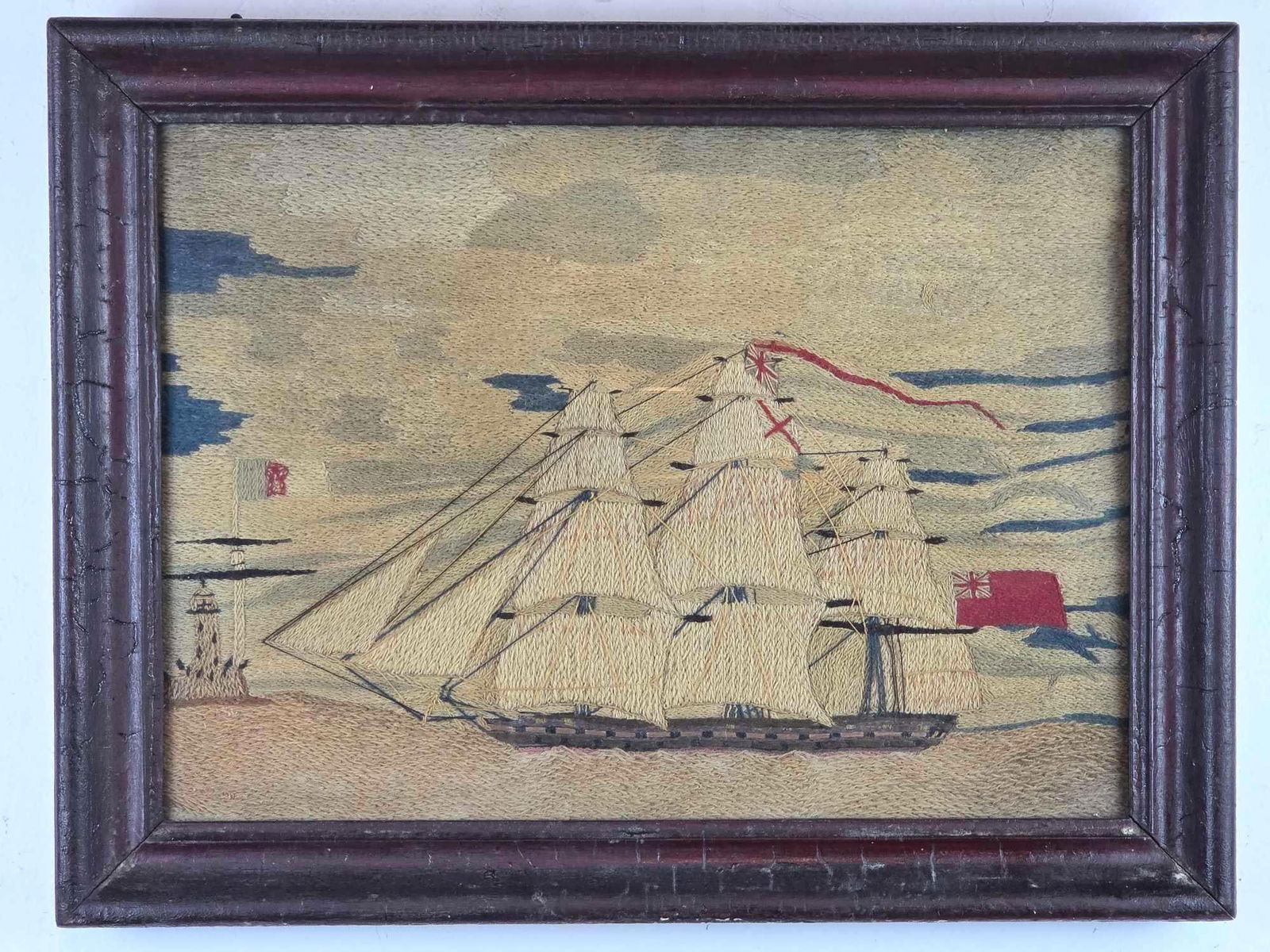ANTIQUE BRITISH ROYAL NAVY WOOLWORK "WOOLIE" CIRCA 1860-1865 (23) (1 of 10)