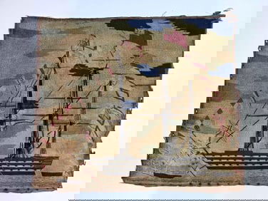 ANTIQUE BRITISH WOOLWORK "WOOLIE" THREE MASTED FULLY DRESSED ROYAL NAVY VESSEL, TWO SMALLER VESSELS