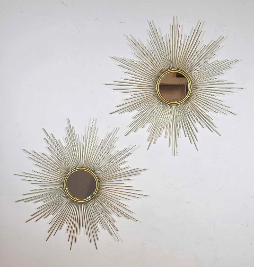 PAIR OF QUALITY STARBURST GILT METAL MIRRORS (2 OF 2) (1 of 10)