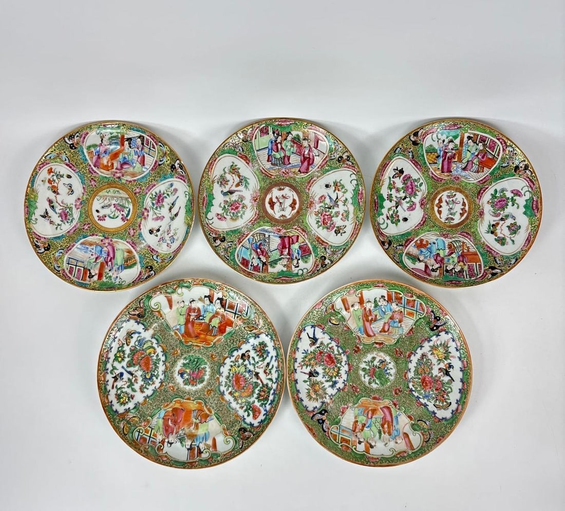 CHINESE EXPORT FAMILLE ROSE PORCELAIN PLATES SET OF 5 (1 of 4)