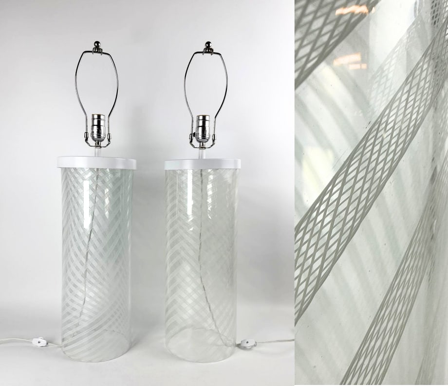 PAIR VINTAGE MURANO LATTICINO ZANFIRICO CYLINDER TABLE LAMPS (1 of 9)