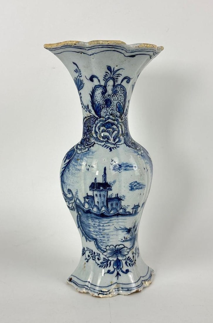 ANTIQUE DUTCH DELFT BLUE AND WHITE OCTAGONAL VASE (1 of 6)