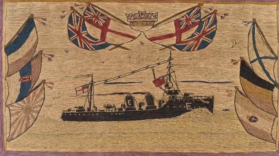ANTIQUE BRITISH ROYAL NAVY WOOLWORK "WOOLIE" HMS OUSE CIRCA 1905-1919 (8) (1 of 11)