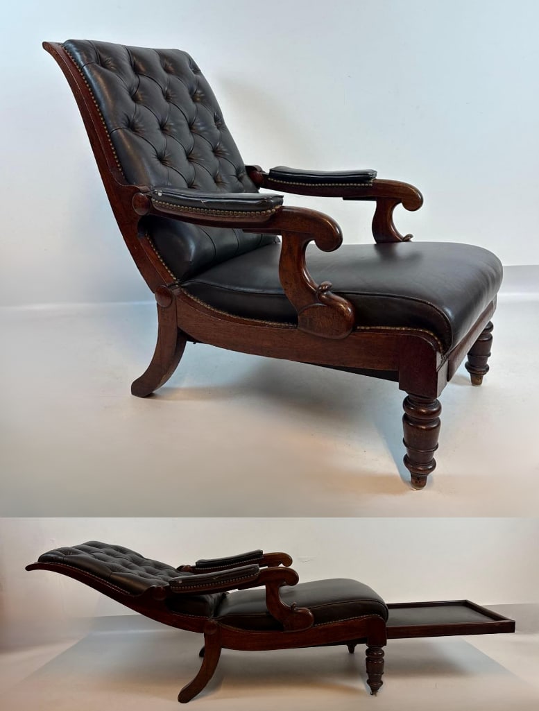 ANTIQUE R. DAWS IMPROVED PATENT RECLINING ARMCHAIR CIRCA 1830 (1 of 18)