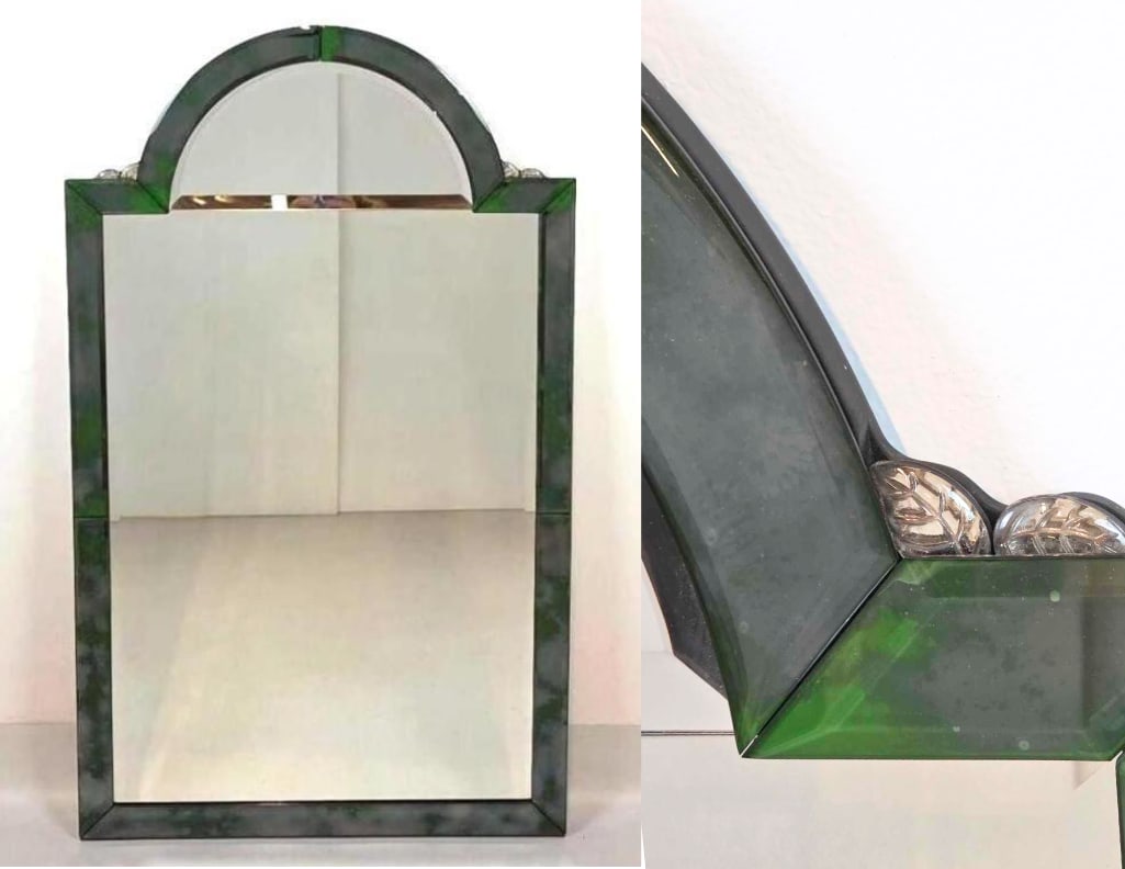 RARE LARGE GREEN VENETIAN STYLE ARCHED TOP MIRROR FAUX MALACHITE FINISH (1 of 13)
