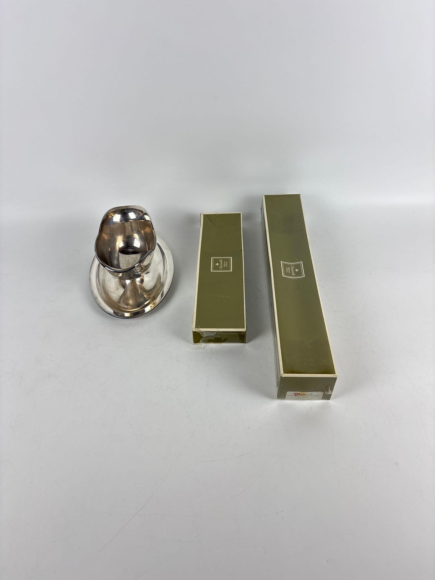 CHRISTOFLE CLUNY SILVER PLATE SERVING SPOONS IN BOXES WITH SAUCIERE (1 of 8)