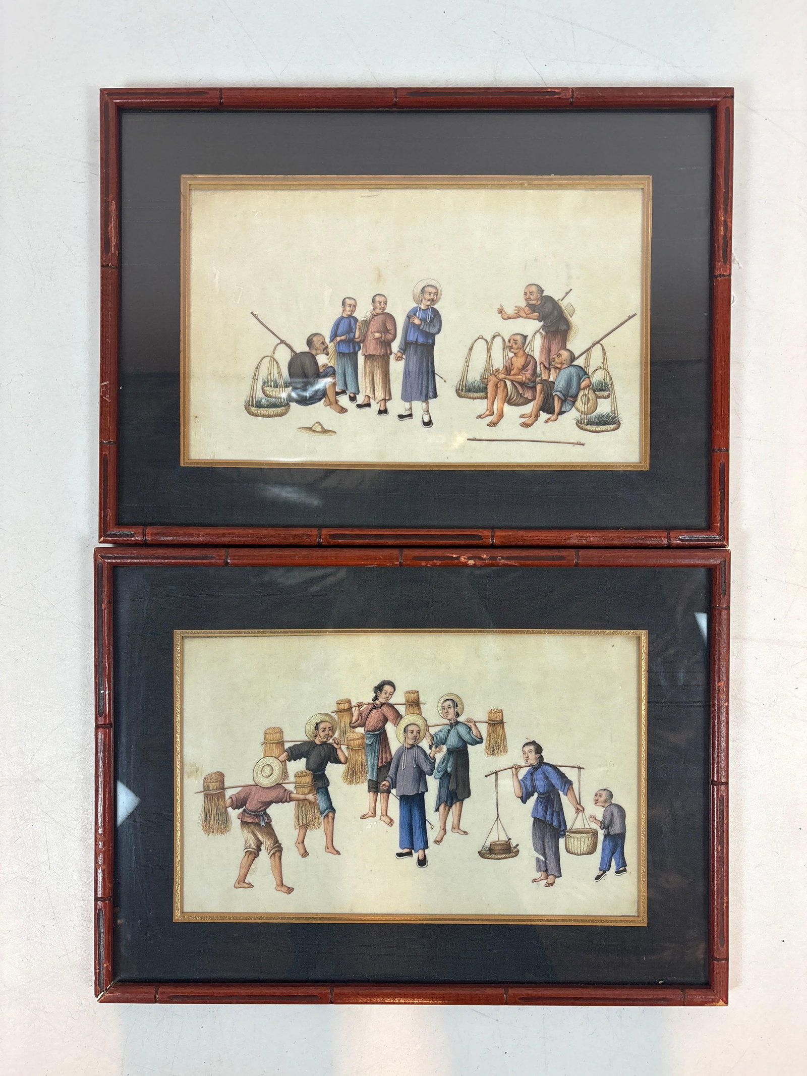 PAIR OF ANTIQUE 19TH CENTURY CHINESE PITH PAPER PAINTINGS (1 of 6)