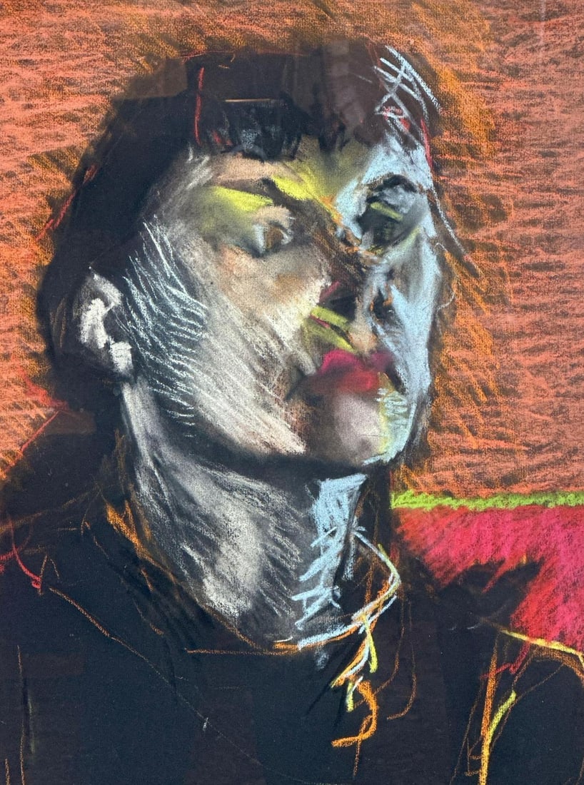 CHARLES AXT SIGNED EXPRESSIONIST PORTRAIT PASTEL ON PAPER: *Mid-century modern gestural portrait study executed in polychrome pastel and charcoal. Approximate Dimensions: 24" x 18" FRAME 31.25" x 24.75" overall Artist or Maker: Unknown Prov
