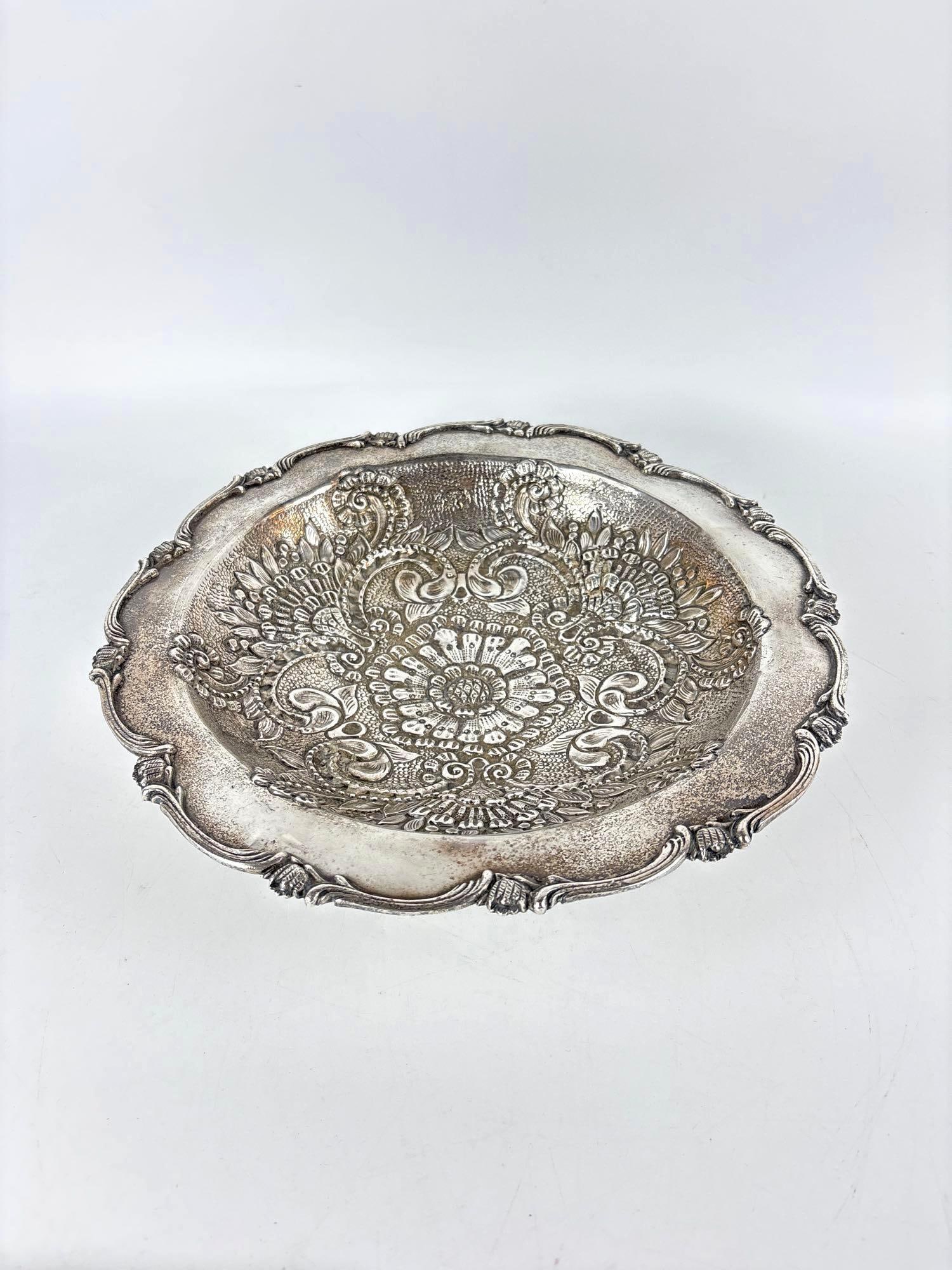 STERLING SILVER REPOUSSE FOOTED BOWL (1 of 8)