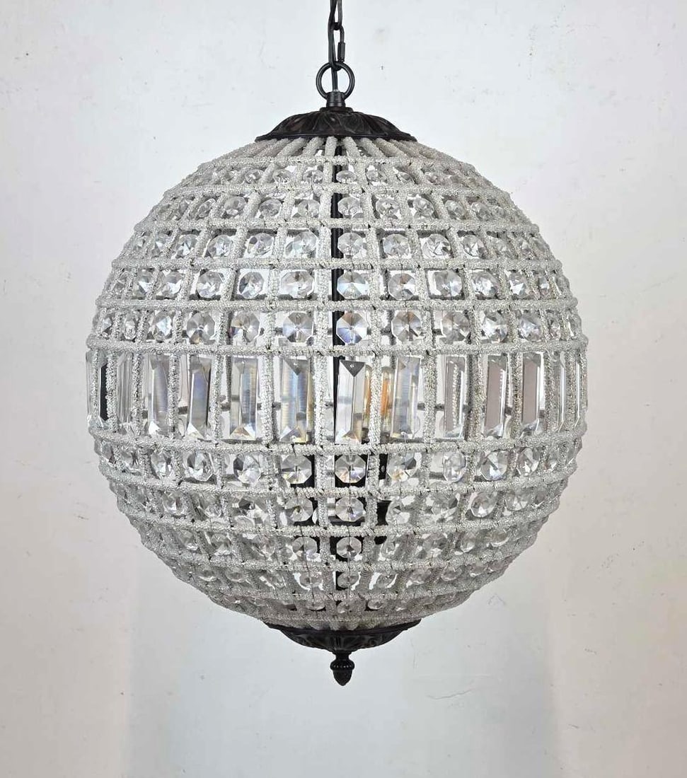 CRYSTAL AND MICROBEAD EMBELLISHED THREE LITE SPHERE PENDANT CHANDELIER (2 OF 4) (1 of 12)