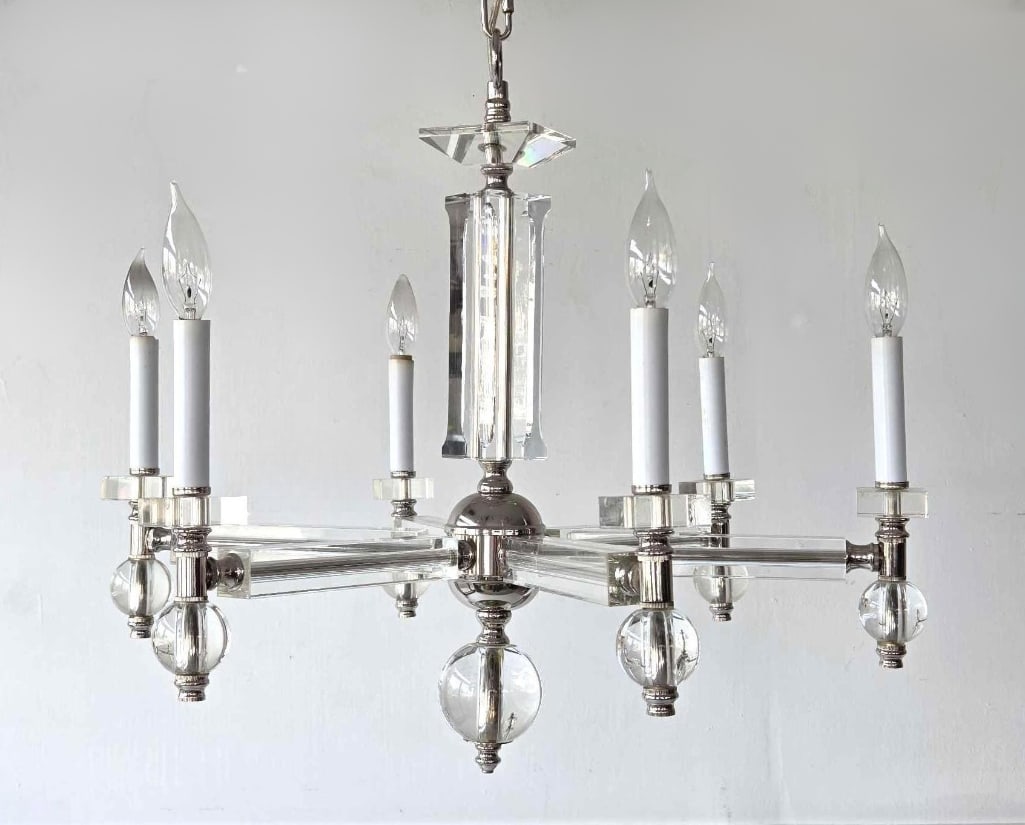 VINTAGE LUCITE AND CHROME SIX-LIGHT CHANDELIER (1 of 16)