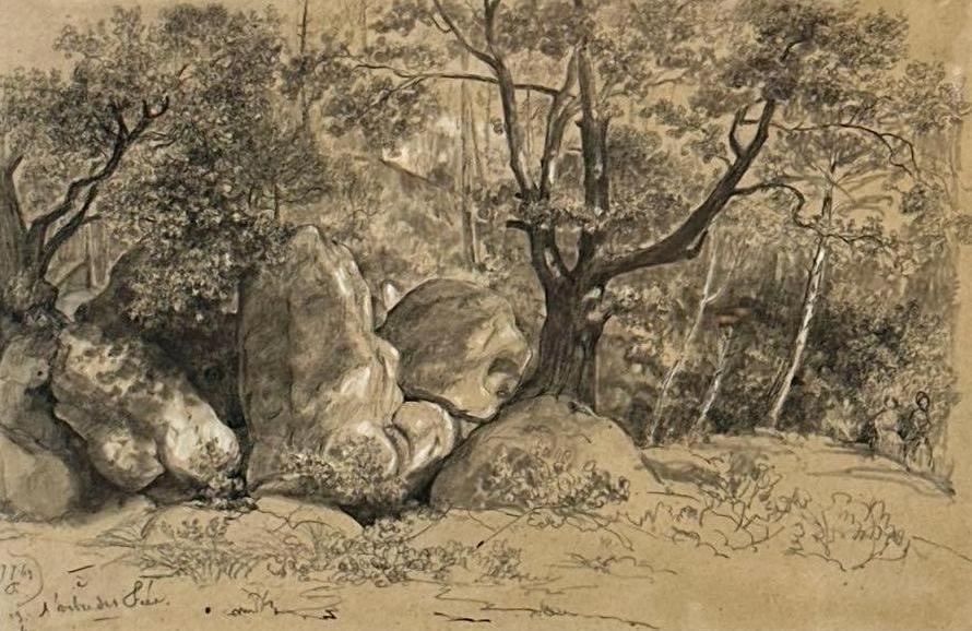 18TH CENTURY FRENCH ROCOCO LANDSCAPE WITH FIGURES PENCIL AND CHARCOAL (1 of 6)