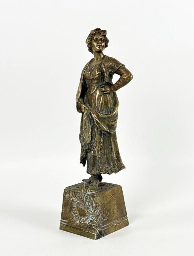 SIGNED 19TH CENTURY HUNGARIAN ANDOR RUFF BRONZE "FIGURE OF WOMAN WITH SHAWL (1 of 9)