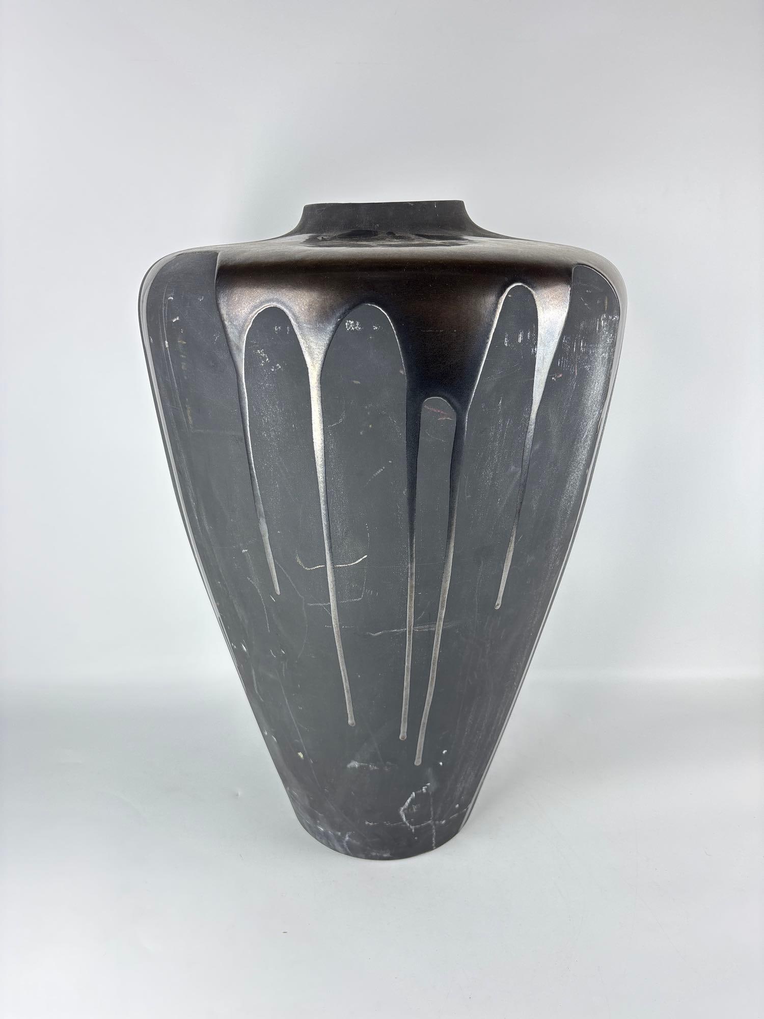 LARGE MID-CENTURY IRIDESCENT DRIP GLAZE TERRACOTTA VASE TWO FEET TALL (1 of 7)