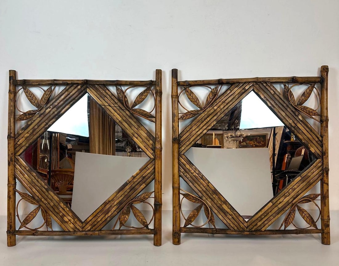 PAIR OF VINTAGE PALM BEACH REGENCY BAMBOO WALL MIRRORS (1 of 7)