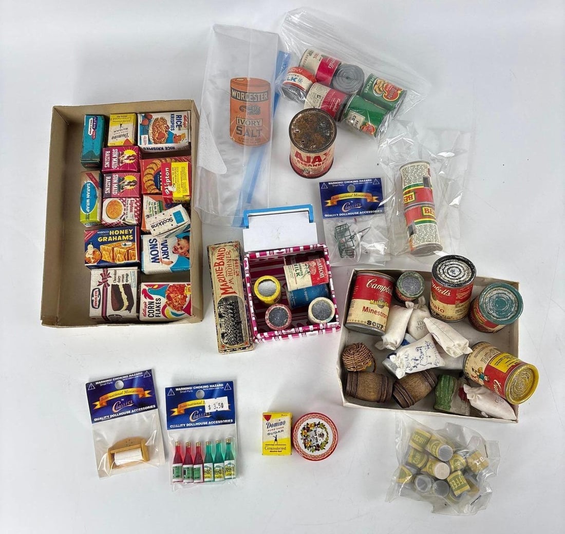 VINTAGE MINIATURE TOY NAME BRAND PANTRY FOOD ITEMS LOT (KELLOGG, NABISCO, DOMINO, DEL MONTE, ETC.) (1 of 4)