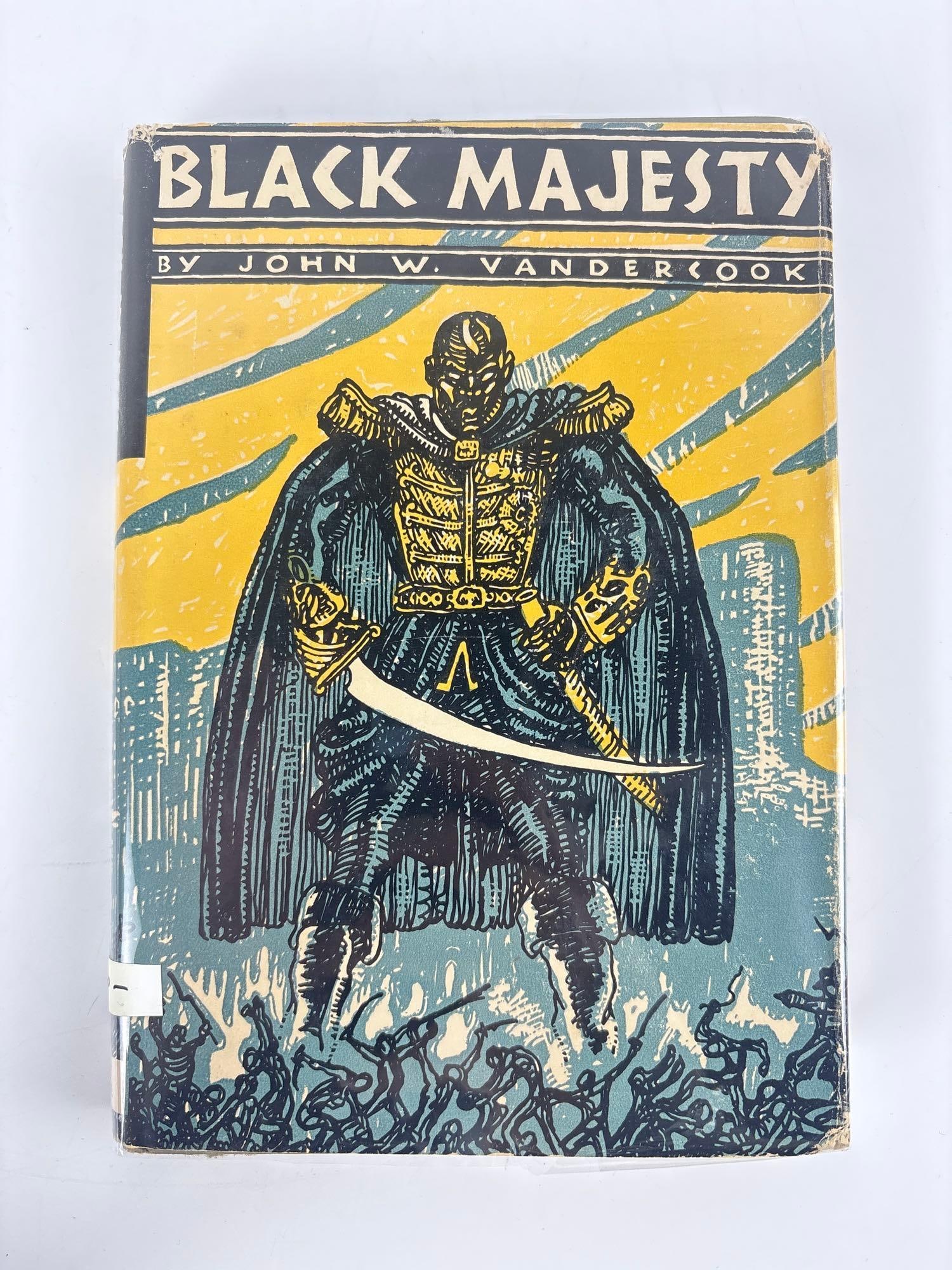 VINTAGE HARDCOVER BOOK: "BLACK MAJESTY" BY JOHN W. VANDERCOOK: A vintage biographical work featuring a striking illustrated dust jacket depicting the dramatic figure of Henry Christophe, King of Haiti. Approximate Dimensions: 5.75" x 8" Artist or Maker: